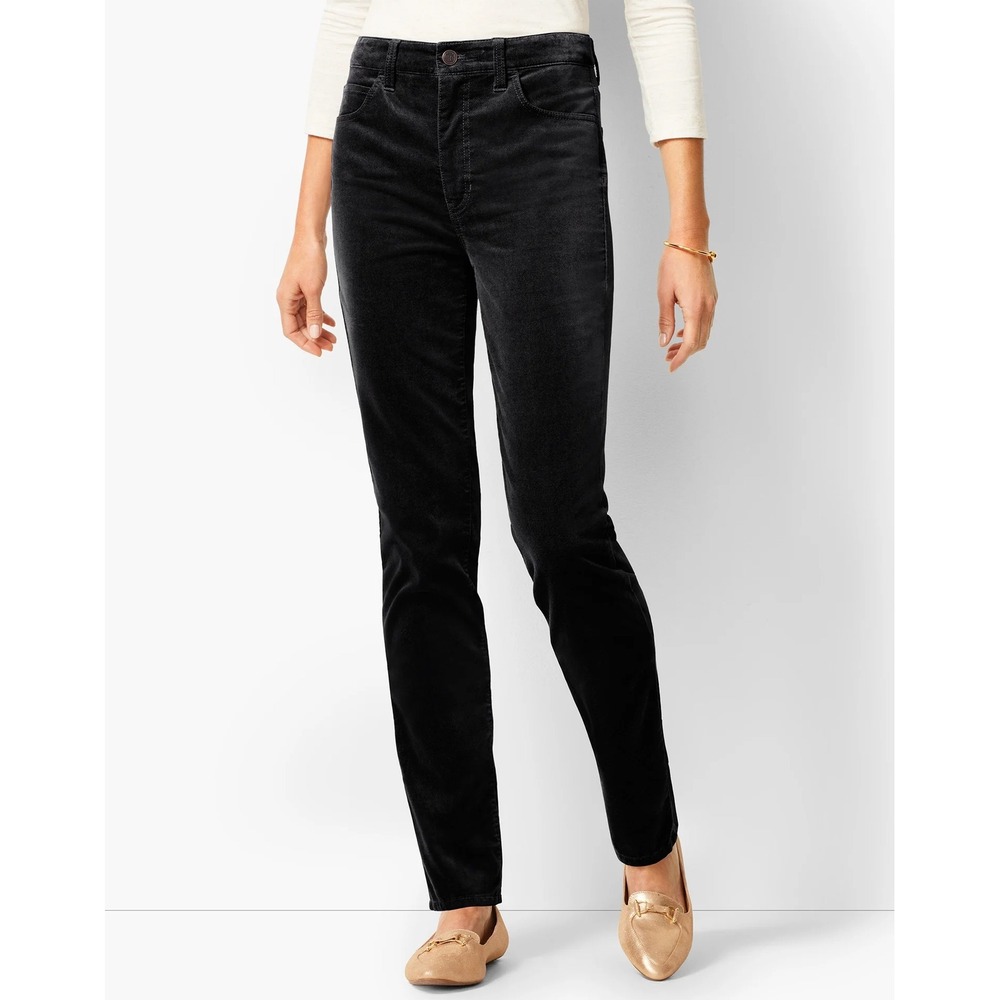 Talbots Corduroy Straight Leg Pants Womens 12 Black High Rise Classic Staples‎
